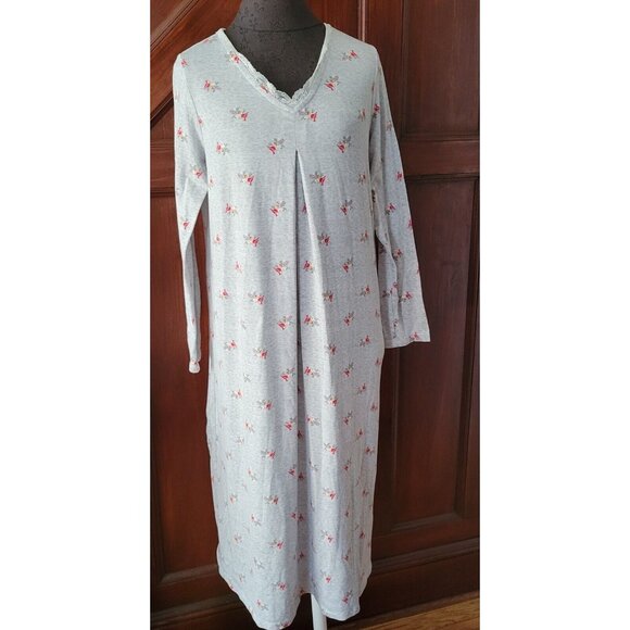 Croft & Barrow Medium Cardinal Bird Print Lace Trim Knit Nightgown - Picture 1 of 5